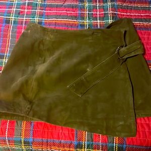 Free people understated leather army green suede wrap around skirt L